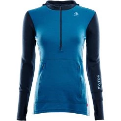 Aclima WarmWool Hood Sweater with Zip Women navy blazer/blue sapphire/azure blue