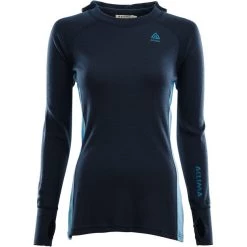 Aclima WarmWool Hood Sweater Women navy blazer/azure blue/blue sapphire