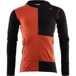 Aclima WarmWool Hood Sweater with Zip Men jet black/red clay/north atlantic