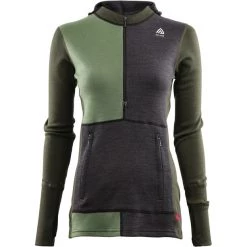 Aclima WarmWool Hood Sweater with Zip Women marengo/olive night/dill