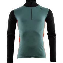 Aclima WarmWool Mock Neck Zip Shirt Men jet black/north atlantic/red clay