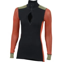 Aclima WoolNet Hiking Mock Neck Shirt Women jet black/poinciana/capulet olive -Ski & Thermal Underwear Tops Sales Store aclima woolnet hiking stehkragenshirt damen jet black poinciana capulet olive 3