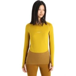 Icebreaker ZoneKnit 200 LS Crew Shirt Women silent gold/clove/snow/cb -Ski & Thermal Underwear Tops Sales Store icebreaker zoneknit 200 ls crew shirt women silent gold clove snow cb 2