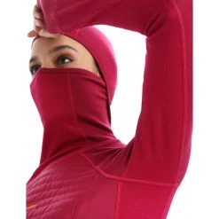 Icebreaker ZoneKnit Insulated LS Hoodie Women cherry -Ski & Thermal Underwear Tops Sales Store icebreaker zoneknit insulated ls hoodie women cherry 6