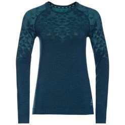 Odlo Kinship Performance Wool 200 LS Baselayer Crew Neck Top Women blue wing teal melange