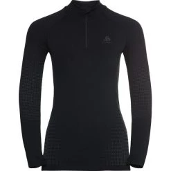 Odlo Performance Warm Eco LS Halfzip Baselayer Turtle Neck Top Women black/new odlo graphite grey