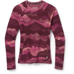 Smartwool Merino 250 Pattern Baselayer Crew Top Boxed Women festive fuschia mountain scape